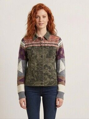 Desigual Cordoroy Jacket with Sweater Sleeves And Pearl Accents 38/S